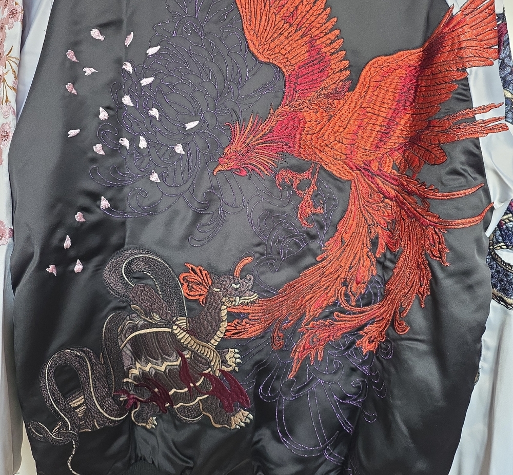 Koisea Black & Silver Embroidered Dragon Tiger Bomber Jacket - Picture 5 of 10